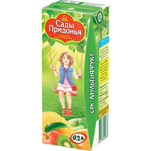 Сок Сады Придонья 200мл тетра-пак мультифруктовый с мякотью без сахара Россия