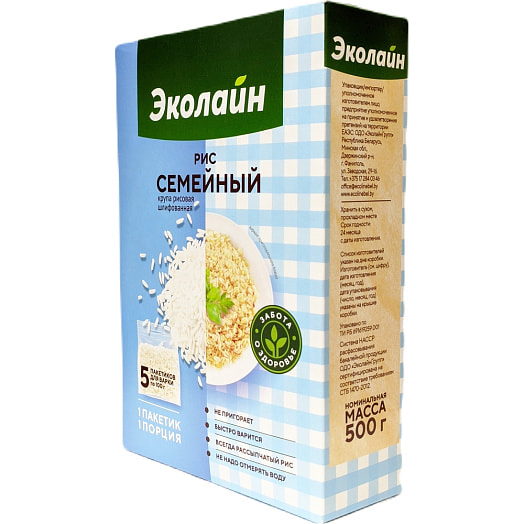 Рис Семейный 1сорт 500г длиннозерный (5*100г) ОДО ЭколайнГрупп Пакистан