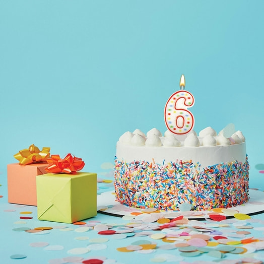 Свеча-цифра для торта 6 Золотая сказка двустороняя с конфетти 8,5см арт.591399 Китай