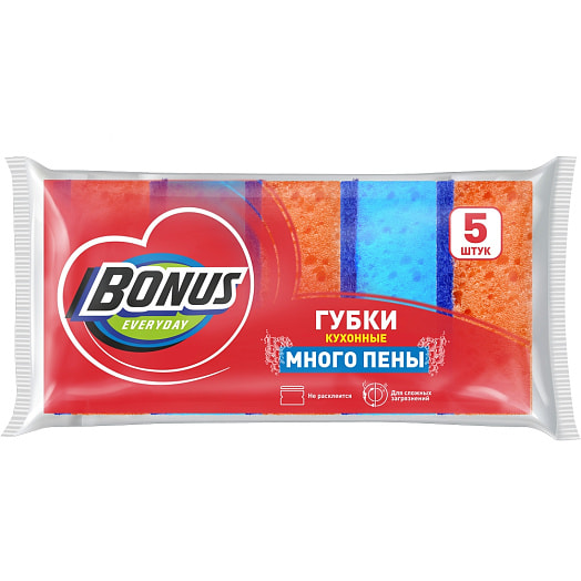 Губки кухонные крупнопористые BIGBONUS Много пены 5шт Импэкс Россия