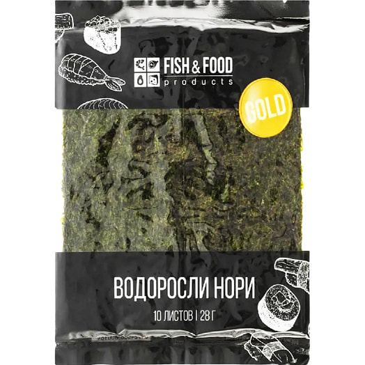 Водоросли нори Fish&Food морские сушеные 10листов 28г Китай Fish&Food
