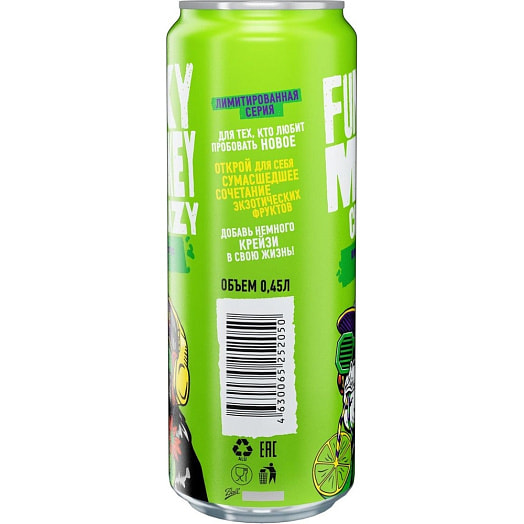 Напиток б/алк Фанки манки крейзи кактус-лайм 450мл сильногаз. Юнайтед Боттлинг Групп Россия