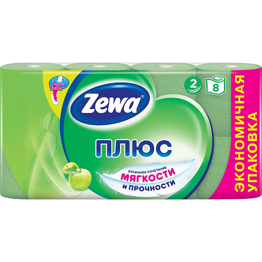 Туалетная бумага Zewa Плюс яблоко 2 cлойная 1х8 рул. Россия