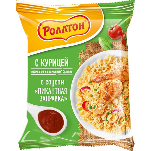 Вермишель Пикантная заправка с курицей и соусом 65г карт/уп на домашнем бульоне Mareven Food Central Россия Роллтон
