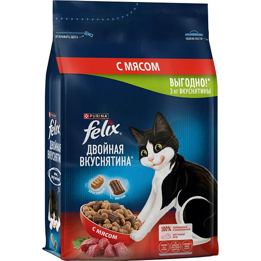Сухой корм Феликс Двойная Вкуснятина Мясо 3кг Россия