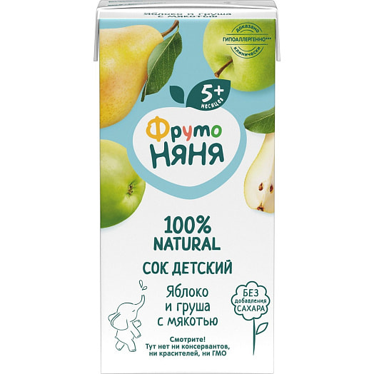 Сок для детского питания с 5 мес. ФрутоНяня 200мл тетра-пак яблочно-грушевый с мякотью арт.29322 ФрутоНяня Россия
