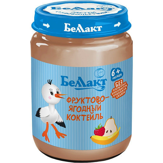 Пюре для дет/пит Фруктово-ягодный коктейль из груш, банана и малины 185г ст/б ОАО Гамма вкуса Беларусь