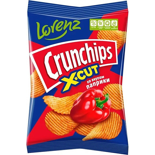 Чипсы рифленые Crunchips. X-Cut Паприка 70г Лоренц Снэк-Уорлд Продакшн Кириши Россия Crunchips. X-Cut