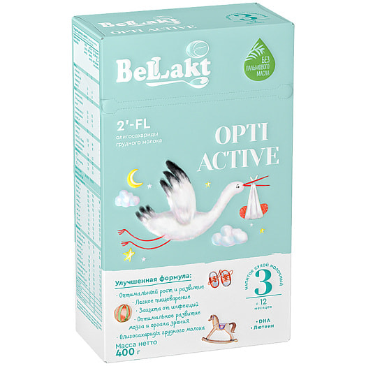 Напиток сухой молочный  Bellakt Opti Active 3 обогащенный витаминами и минералами для питания детей с 12 месяцев, в картонной пачке 400г Беларусь
