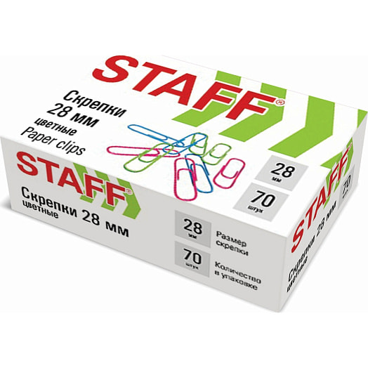 Скрепки Staff цветные 28мм 70шт арт.271708 Китай