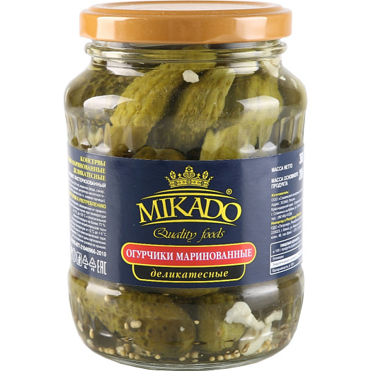 Огурчики маринованные Mikado 370мл ст/б деликатесные Россия