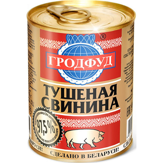 Консервы мясные Гродфуд Свинина тушеная 338г Ж/Б Беларусь