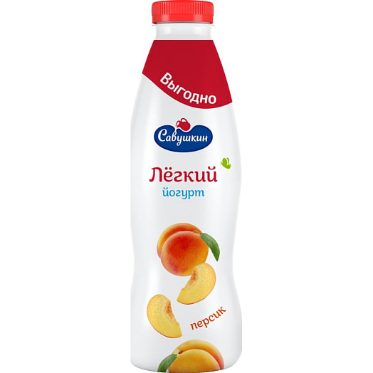 Йогурт Лёгкий Персик 1% 900г Савушкин продукт Беларусь Легкий