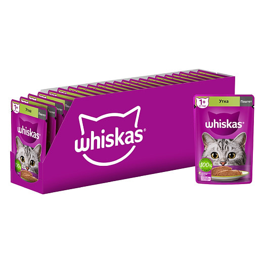 Корм WHISKAS для взрослых кошек Паштет 75г пауч с уткой Марс Россия WHISKAS