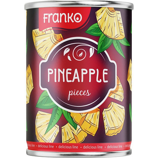 Ананасы кусочки Franko в легком сиропе 580мл ж/б Вьетнам