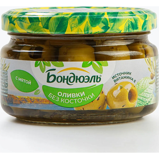 Оливки Бондюэль без косточки с мятой 200г ст/б ООО Бондюэль-Кубань Россия Бондюэль