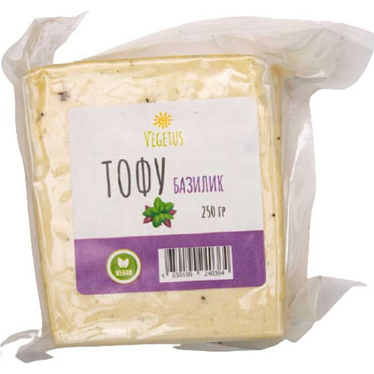 Пищевой соевый продукт Тофу 250г с базиликом Россия VEGETUS