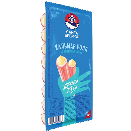 Палочки кальмаровые Кальмар-ролл с сыром 180г в/у СП Санта Бремор ООО Беларусь Санта Бремор