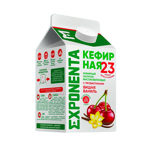 Напиток кефирный Exponenta 450г пюр-пак вишня, ваниль обезж Горецкий ПК ИООО Беларусь Exponenta