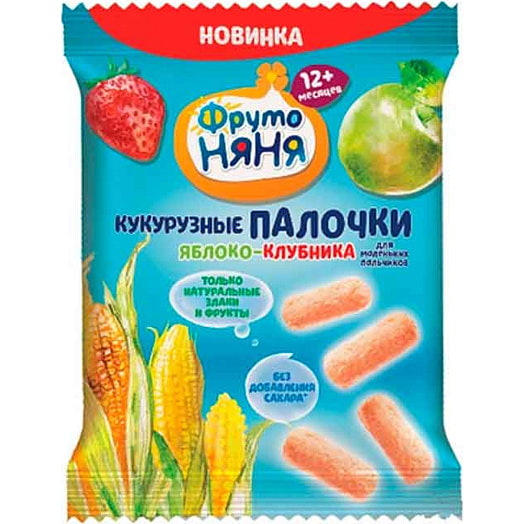 Кукурузные палочки 20г с яблоком и клубникой для дет/пит. АО Прогресс Россия