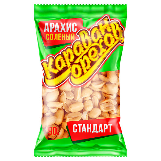 Арахис Стандарт Караван орехов 90г жареный соленый Россия Смарт