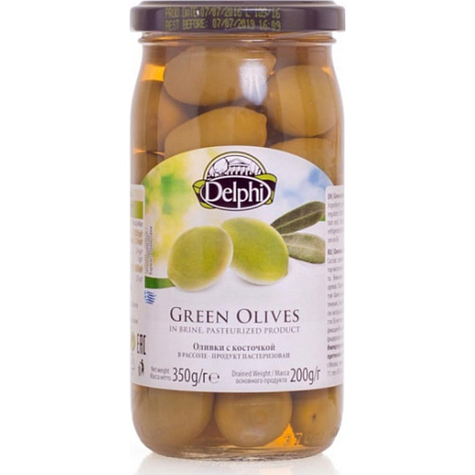 Оливки с косточкой в рассоле DELPHI 350г ст/б Intercomm Foods  S.A. Греция