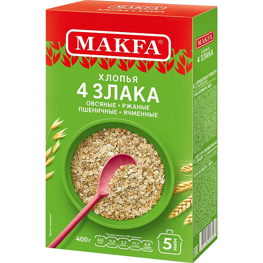 Хлопья 4 злака Макфа 400г Россия