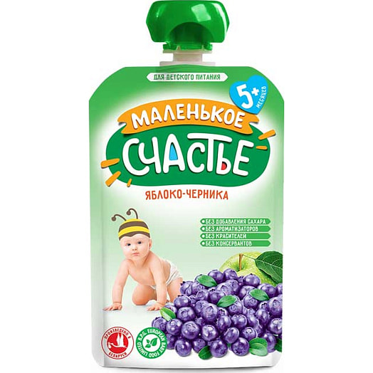 Пюре Маленькое счастье 90г из яблок и черники для дет/пит стерилиз. Беларусь