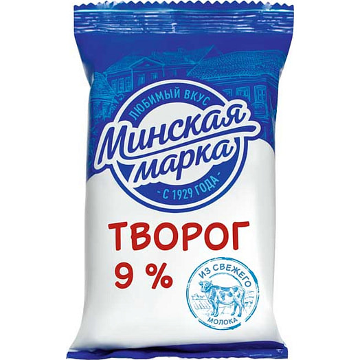 Творог Минская марка 9% 180г традиционный ОАО Минский молочный завод Беларусь Минская марка