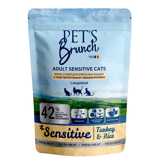Корм сухой Pets Brunch Индейка для кошек с чувствит пищ 200г ПЭТС ФУД Беларусь Pets Brunch