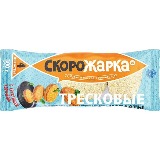 П/ф Котлеты из рыбы тресковых пород 300г Юниант Россия Скорожарка