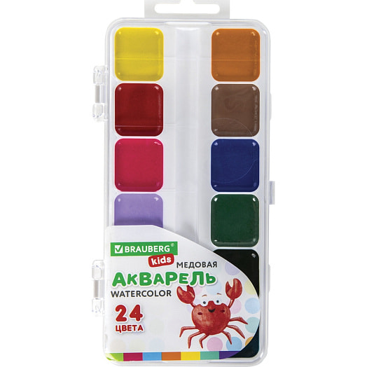 Краски акварельные BRAUBERG KIDS (медовые, 24цвета, пенал) арт.192284 Россия