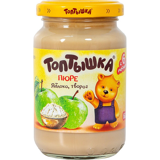 Пюре Топтышка яблочное с творогом 190мл ст/б Малоритский КОСЗ Беларусь