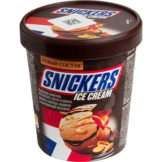 Мороженое сливочное Snickers Ice Tub с карамелью, арахисом 340г ООО Юнилевер Русь Россия Snickers