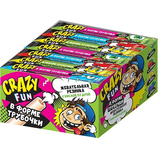 Жевательная резинка CRAZY FUN 10г с фруктовыми вкусами, форма трубочки и кислая пудра Китай
