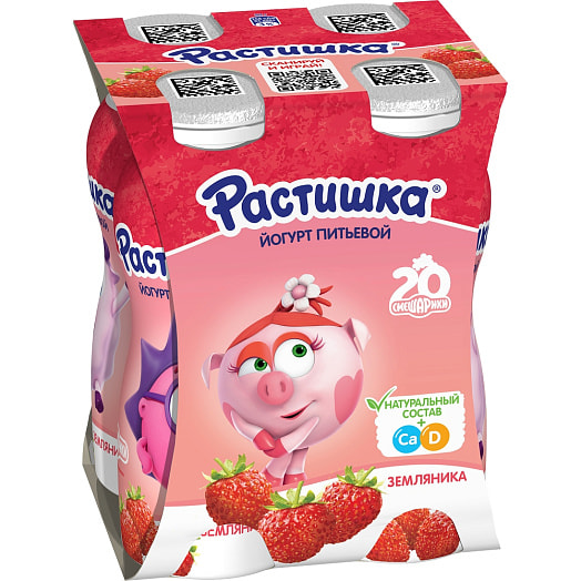 Йогурт питьевой Растишка 1.6% 360г земляника Россия