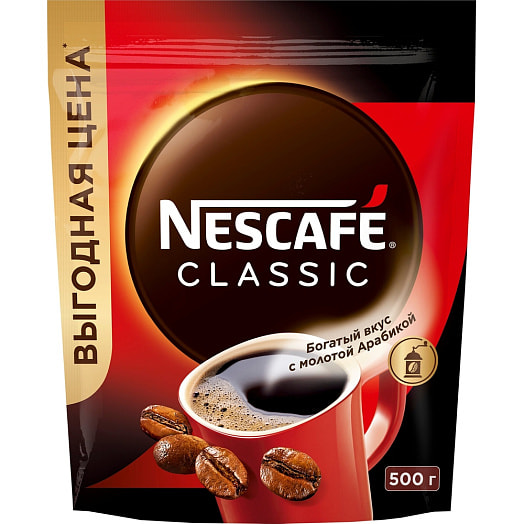 Кофе Nescafe Classic 500г пл. растворимый с молотым Россия
