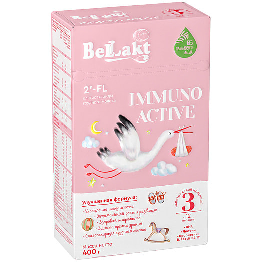 Напиток сухой молочный с бифидобактериями Bellakt Immuno Active 3 обогащенный витаминами и минералами для питания детей с  12 месяцев, в картонной пачке 400г Беларусь