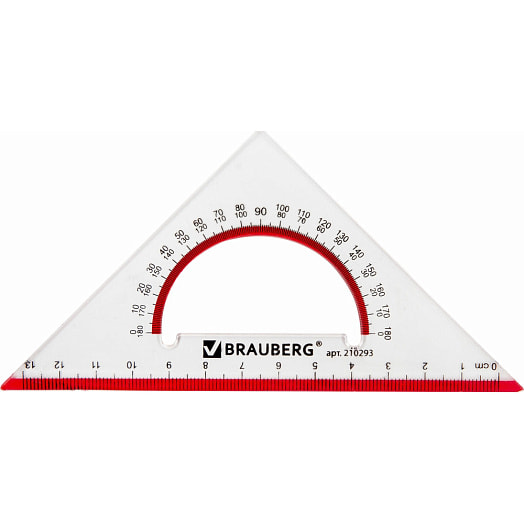 Треугольник с транспортиром Brauberg 45*13см,прозр. арт.210293 Китай