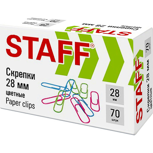 Скрепки Staff цветные 28мм 70шт арт.271708 Китай