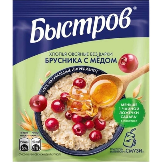 Хлопья овсяные Быстров НТВ с брусникой и медом 40г ООО Нестле Россия