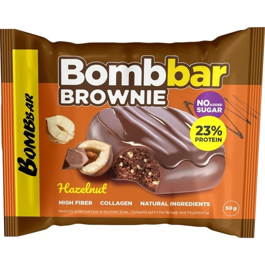 Печенье глазированное Брауни с фундуком 50г ООО Фитнес Фуд Россия Bombbar