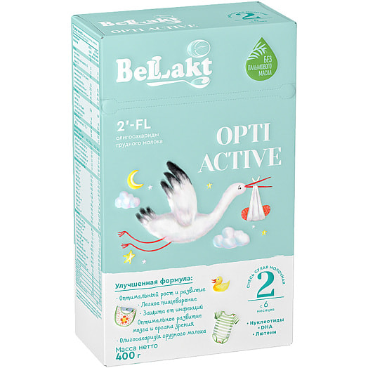 Смесь сухая молочная последующая адаптированная Bellakt Opti Active 2 для питания детей с 6 месяцев, в картонной пачке 400г ОАО Беллакт Волковысск Беларусь