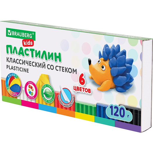 Пластилин Brauberg 6 цветов классический со стеком арт.103350 Россия