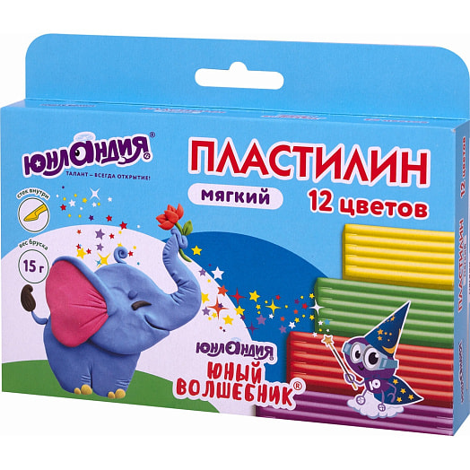 Пластилин мягкий Юнландия 12 цветов со стеком арт.106439 Россия