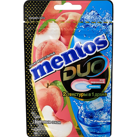 Драже жевательные Ментос Дуо Персиковый лимонад 45г ООО Перфетти Ван Мелле Китай
