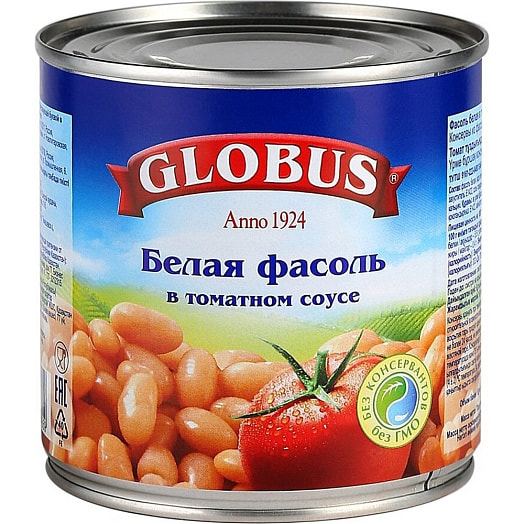 Фасоль белая в томатном соусе Глобус 400г Глобус Россия
