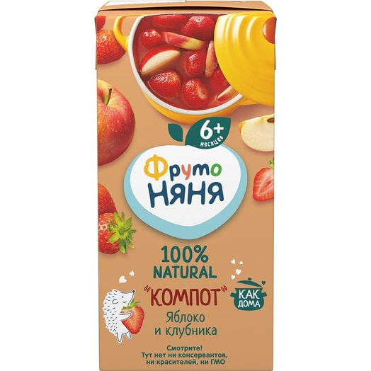 Компот для дет/пит ФрутоНяня 200мл тетра-пак яблоко и клубника сокосодерж. ФрутоНяня Россия