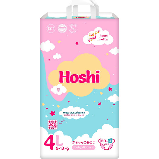 Детские одноразовые подгузники L(4) Large, 54шт FUJIAN LIAO PAPER Co. Ltd. Китай HOSHI