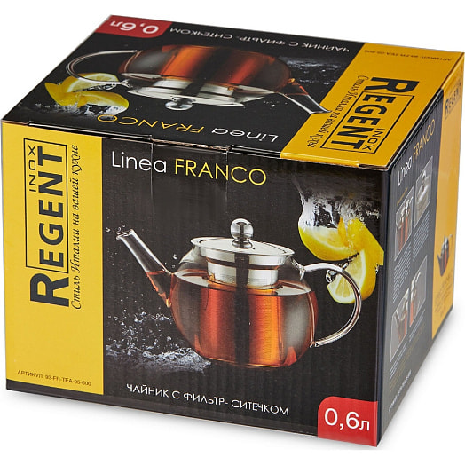 Чайник заварочный стеклянный с ситечком Linea Franco 0,6л арт.93-FR-TEA-05-600 ООО Регент Рус Китай Regent Inox